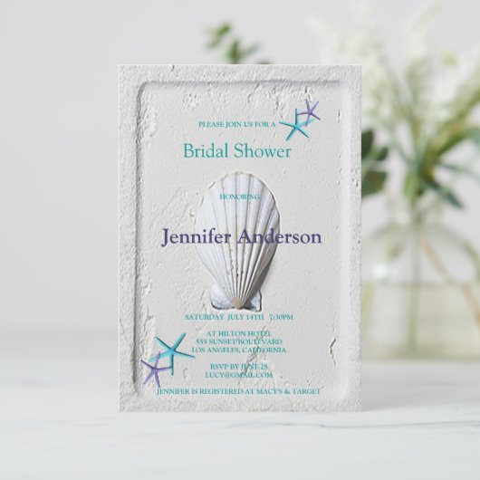 ビーナスクエレガントラムビーチ海岸ブライダルシャワー 招待状 (スタンド正面)