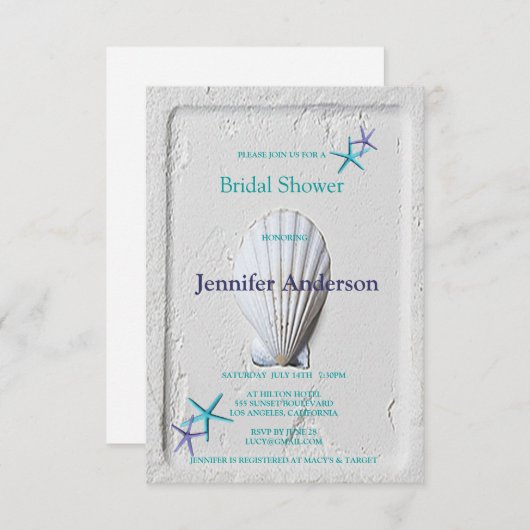 ビーナスクエレガントラムビーチ海岸ブライダルシャワー 招待状 (正面/裏面)