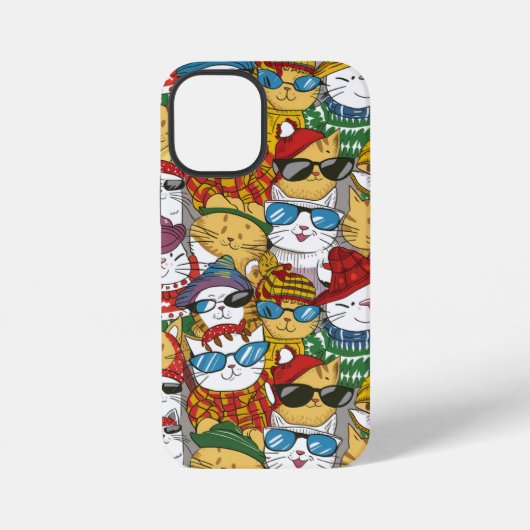 ビーニーとサングラスがかっこいい猫のパターン iPhoneケース (裏面)