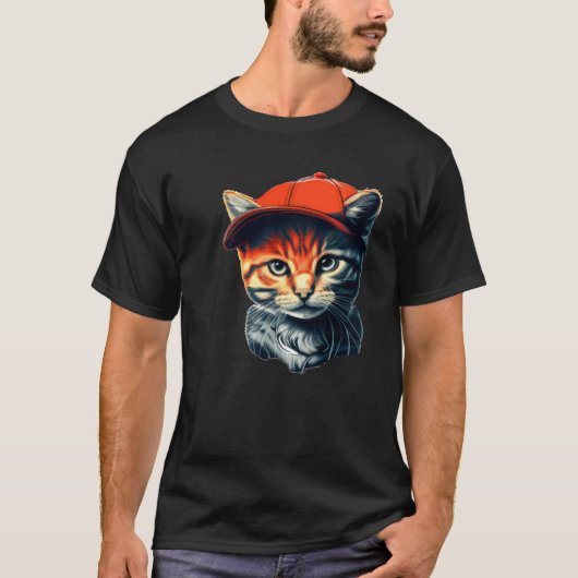 ビーニーをかぶった猫 Tシャツ (正面)