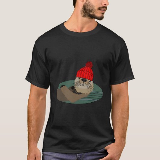 ビーニーを着たオッター Tシャツ (正面)