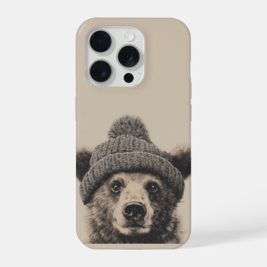 ビーニーを被ったかわいいクマ - 冬のぬくもりを感じる動物デザイン iPhoneケース (裏面)