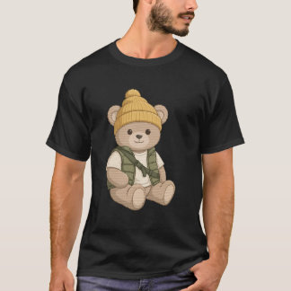 ビーニーを被ったテディベア - かわいいストリートウェアベアアート Tシャツ