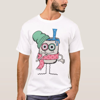 ビーニーを被ったヒップスターなミルクのキャラクター Tシャツ