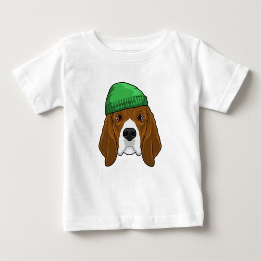 ビーニー付き犬 ベビーTシャツ (正面)