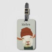 ビーニー帽とスカーフで可愛い居心地の良い冬のヤギ ラゲッジタグ (正面縦)