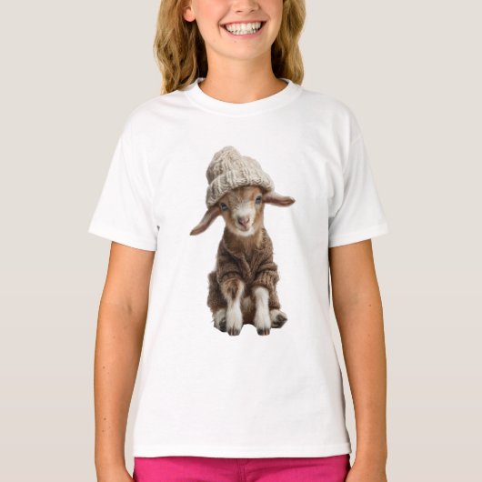 ビーニー帽子 子ヤギ キッズ Tシャツ (正面)