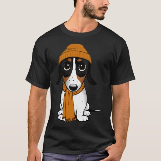 ビーニー犬 – Piebald Dachshand – かわいいヒップスター Tシャツ (正面)