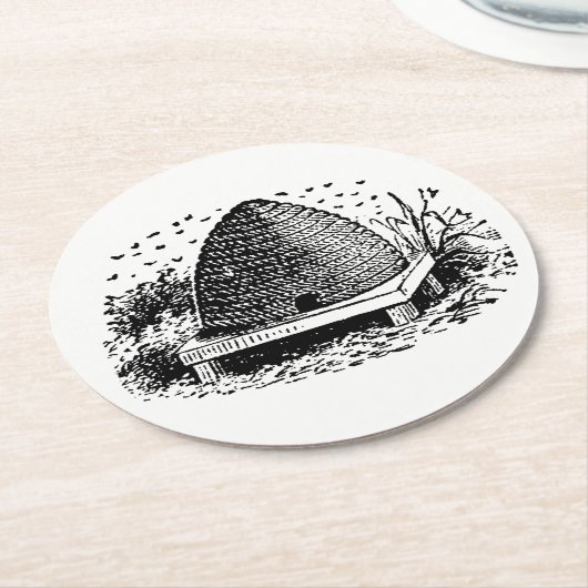 ビーハイブとハチ#1紋章ヴィンテージ ラウンドペーパーコースター (アングル)