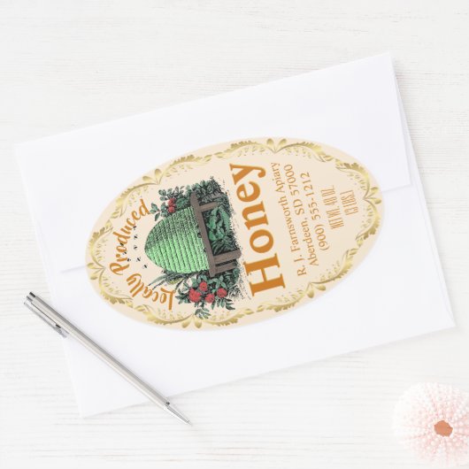 ビーハイブローカルアンティークホワイトハニージャイルステッカー 楕円形シール (封筒)