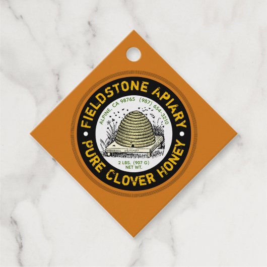 ビーハイブ養蜂名ダークアンバーつるラベル フェイバータグ (正面)