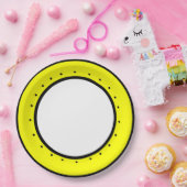 ビーハッピーイエローブラック水玉模様 ペーパープレート (パーティー)