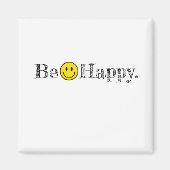 ビーハッピータイポグラフィスマイル顔絵文字おもしろい マグネット (正面)