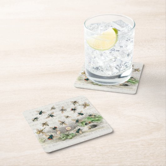 ビーハニーワーカークイーンビーズアンティーク スクエアペーパーコースター (インサイチュ)