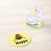 ビーハピー（昆虫）マルハナバチおもしろい写真 ラウンドペーパーコースター (インサイチュ)