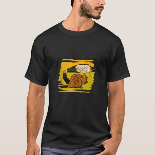 ビーバおもしろいーが木に登る Tシャツ (正面)