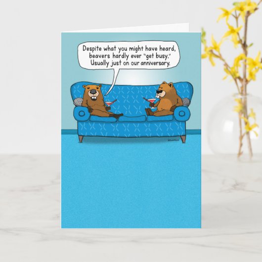 ビーバおもしろいーが記念日を取得し忙しない カード (黄色い花)