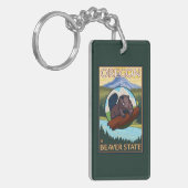 ビーバーおよび山のフード場面ヴィンテージ旅行 キーホルダー (正面左)