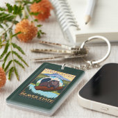 ビーバーおよび山のフード場面ヴィンテージ旅行 キーホルダー (正面右)