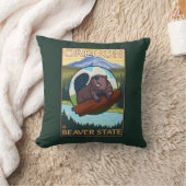 ビーバーおよび山のフード場面ヴィンテージ旅行 クッション (ブランケット)