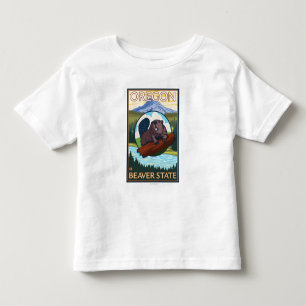 ビーバーおよび山のフード場面ヴィンテージ旅行 トドラーTシャツ