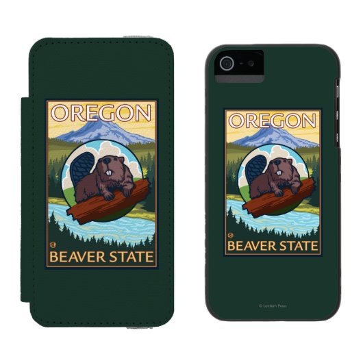 ビーバーおよび山のフード場面ヴィンテージ旅行 INCIPIO iPhoneウォレットケース (並び)
