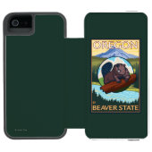 ビーバーおよび山のフード場面ヴィンテージ旅行 INCIPIO iPhoneウォレットケース (フォリオオープン)