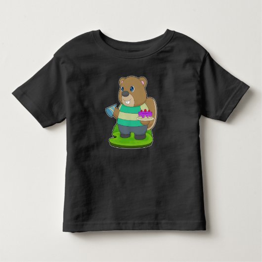 ビーバーお誕生日ケーキ トドラーTシャツ (正面)