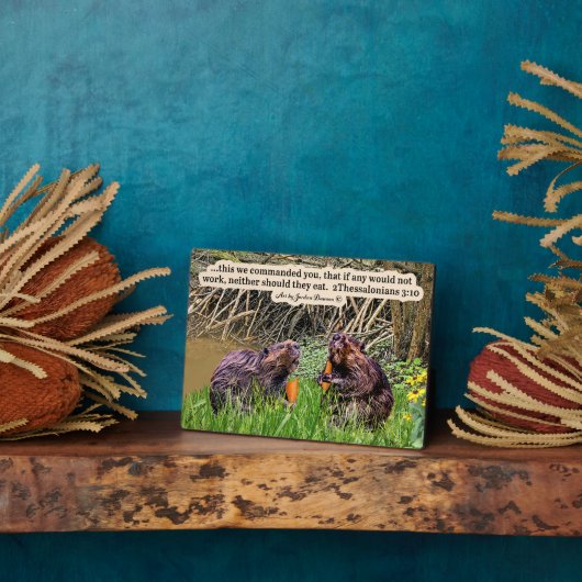 ビーバーかわいらし聖なる書物、 経典プラーク2テサロニケ3:10 フォトプラーク (側面)