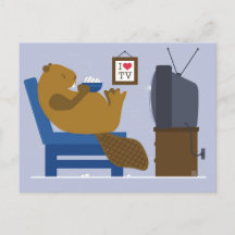 ビーバーがテレビを見る ポストカード