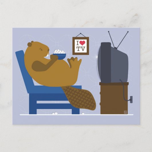 ビーバーがテレビを見る ポストカード (正面)