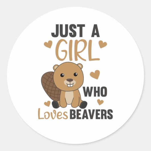 ビーバーが大好きな女の子 – かわいいビーバー ラウンドシール (正面)