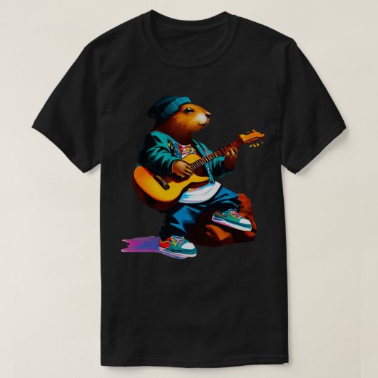 ビーバーとギター Tシャツ (デザイン正面)