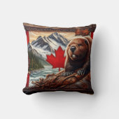 ビーバーとメープルリーフを備えたカナダの風景 クッション (正面)