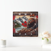 ビーバーとメープルリーフを備えたカナダの風景 スクエア壁時計 (ホーム)