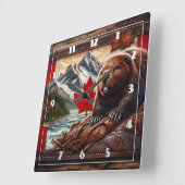 ビーバーとメープルリーフを備えたカナダの風景 スクエア壁時計 (傾斜)