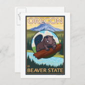 ビーバーと山フードシーンヴィンテージトラベル ポストカード (正面/裏面)