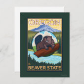 ビーバーと山フードシーンヴィンテージトラベル ポストカード (正面/裏面)