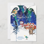 ビーバーと雪だるまの幻想的なオーラロラ シーズンカード (正面)
