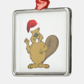 ビーバーのかわいいサンタの帽子 メタルオーナメント (左)