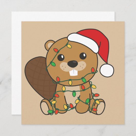 ビーバーのクリスマス冬の動物ビーバーの招待状 招待状 (正面/裏面)