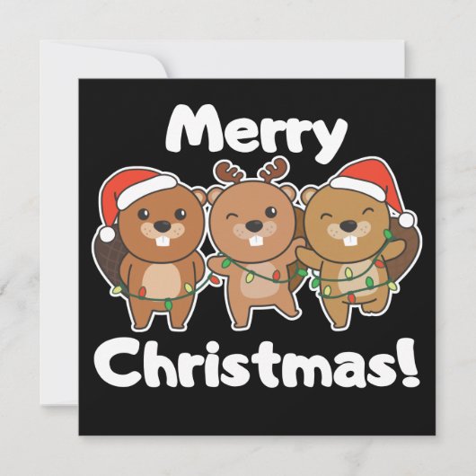ビーバーのクリスマス動物 ビーバー メリークリスマス 招待状 (正面)
