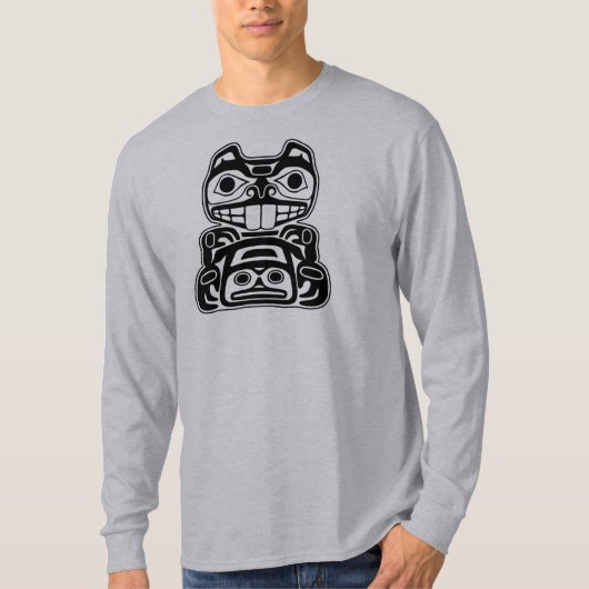 ビーバーのネイティブアメリカンのデザイン Tシャツ (正面)