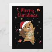 ビーバーの陽気なクリスマスの冬の動物ビーバー シーズンカード (正面/裏面)