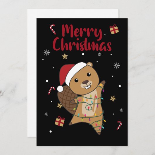 ビーバーの陽気なクリスマスの冬の動物ビーバー シーズンカード (正面/裏面)