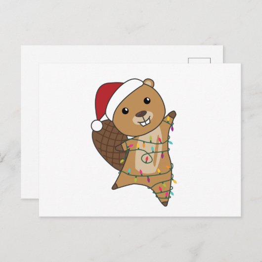 ビーバーの陽気なクリスマス冬の動物ビーバー ポストカード (正面/裏面)