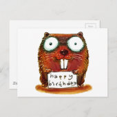 ビーバーはハッピーバースデー漫画を保持 ポストカード (正面/裏面)