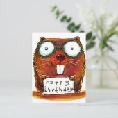 ビーバーはハッピーバースデー漫画を保持 ポストカード (スタンド正面)