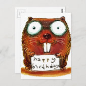 ビーバーはハッピーバースデー漫画を保持 ポストカード (正面/裏面)