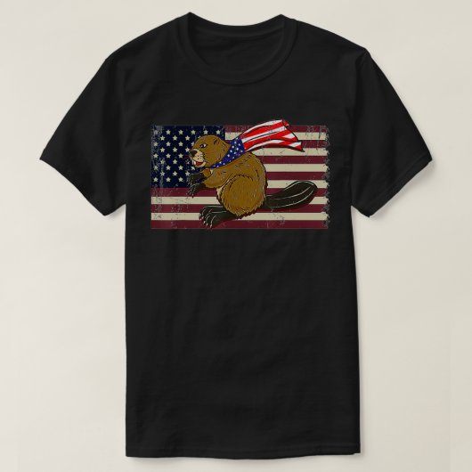 ビーバーアメリカ国旗 Tシャツ (デザイン正面)